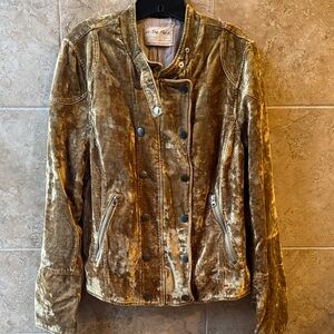 Free People Dusk To Dawn Military Jacket Velvet Moto Sz XL NWT We The Free Gold
